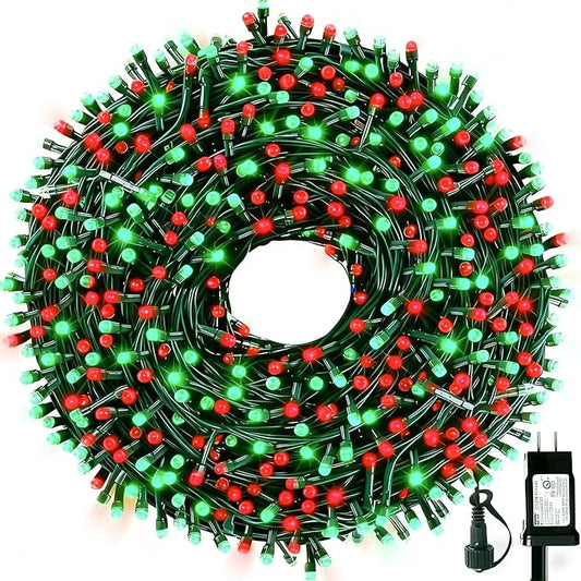 105FT 300 LEDs Red Green Christmas Lights Outdoor Indoor, Christmas Tree Lights Party Decorations, 8 Lighting Modes with Timer & Memory Function