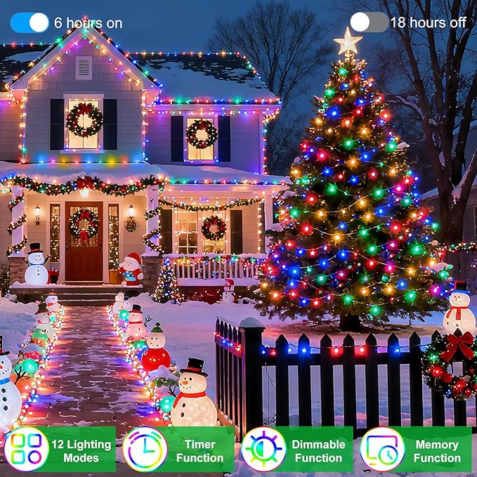 340 LED 90FT Christmas String Lights Outdoor, 12 Pro Modes and Timer Memory & Brightness, Plug in Outdoor Waterproof Clear Wire Twinkle Light for for Xmas Yard Tree Wedding Party Decor (Multicolor)