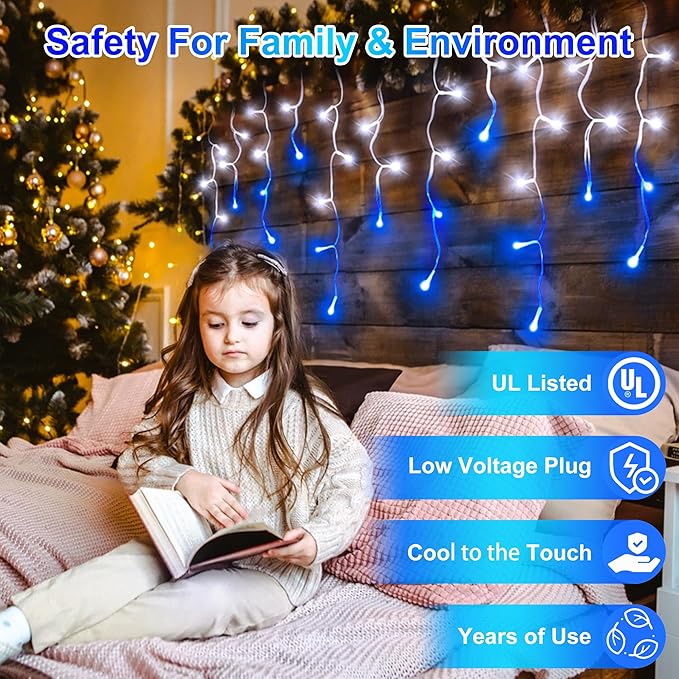 1620LED 164ft Christmas Lights, 360Drops 12 Modes Christmas String Lights Outdoor Dimmable, Waterproof Christmas Decoration Fairy Lights with Timer Memory for Party Patio Window Fence Blue & CoolWhite