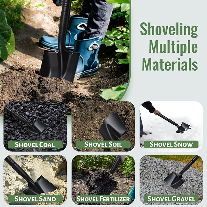 Shovel, Garden Shovels for Digging, Small Spade Square Trench Shovel with 43.3" Metal Handle,Mini Transfer Small Flat Shovels for Gardening,Planting,Digging,Landscaping,Camping,Kids Sand Beach Shovels