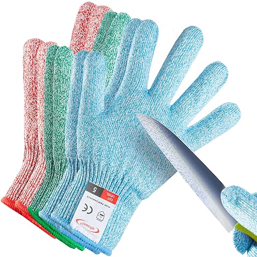 Cutting Gloves, 3 Pairs of Cut Resistant Gloves Food Grade, Cut Resistant Gloves for Kitchen, Oyster Shucking, Fish Fillet Processing, Carving Wood and Gardening(Small-Macaron)