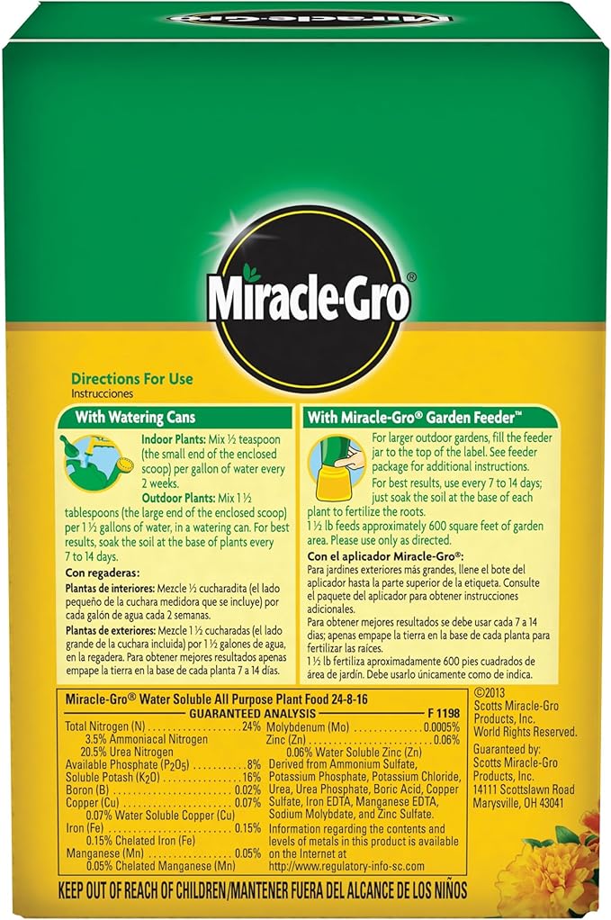Miracle-Gro Water Soluble All Purpose Plant Food, For All Indoor or Outdoor Plants, Roses, Flowers, Vegetables, Houseplants, Trees, and Shrubs, 1.5 lbs