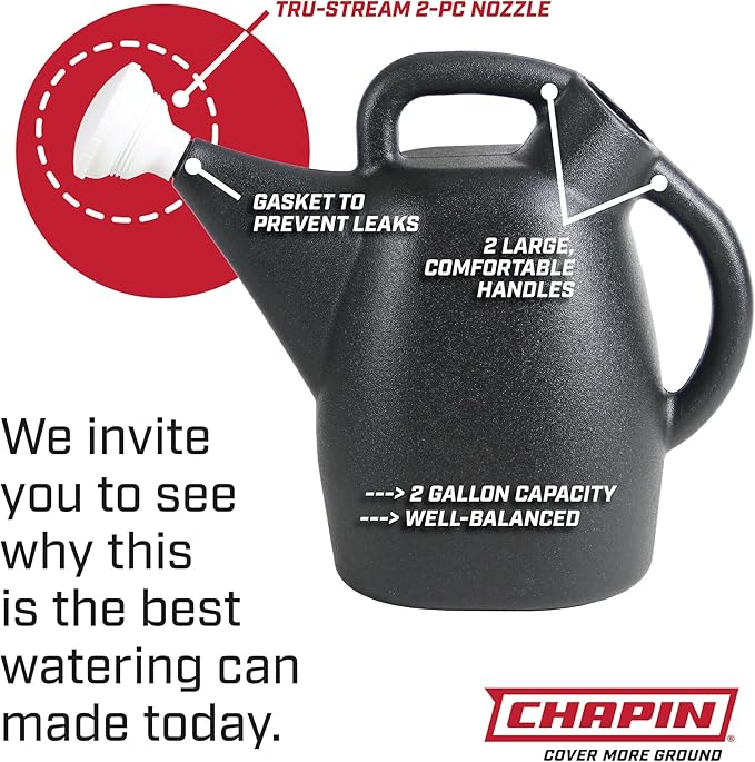 Chapin 47998: 2 Gallon Watering Can for Indoor & Outdoor Plants, 100% Recycled Plastic with Removable Nozzle, Drip-Free Sprinkler Head, Made in USA