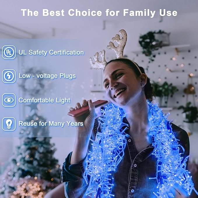 180 LED 59ft Christmas String Lights Indoor Outdoor, 8 Modes Christmas Fairy Lights with Timer & Momory, IP44 Waterproof Christmas Tree Lights for Xmas Patio Yard Fence Balcony Garden (Blue)