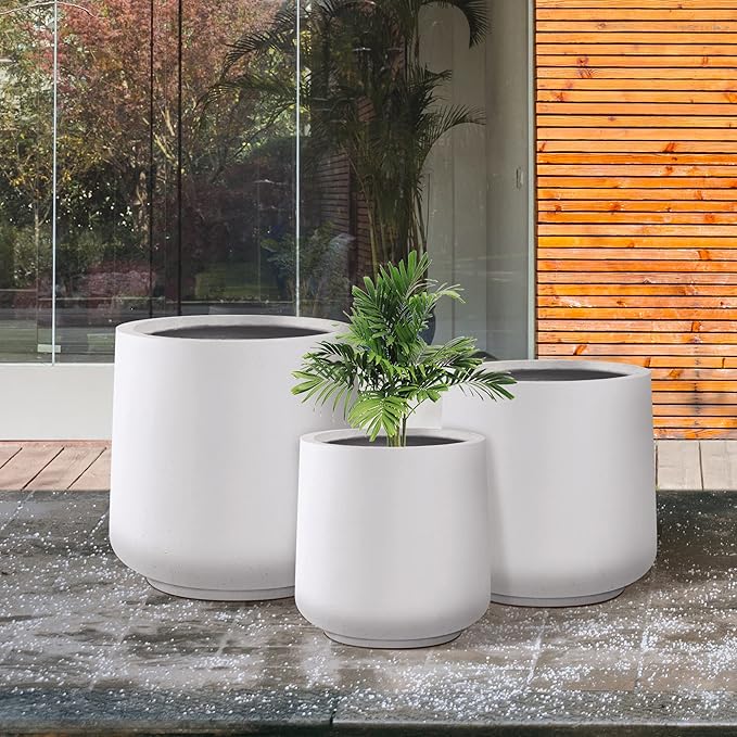 Kante 15.3"+11.6"+8.2" Dia Round Concrete Planter, Large Outdoor Indoor Planter Pots Containers with Drainage Holes and Rubber Plug for Home Garden Patio, Pure White