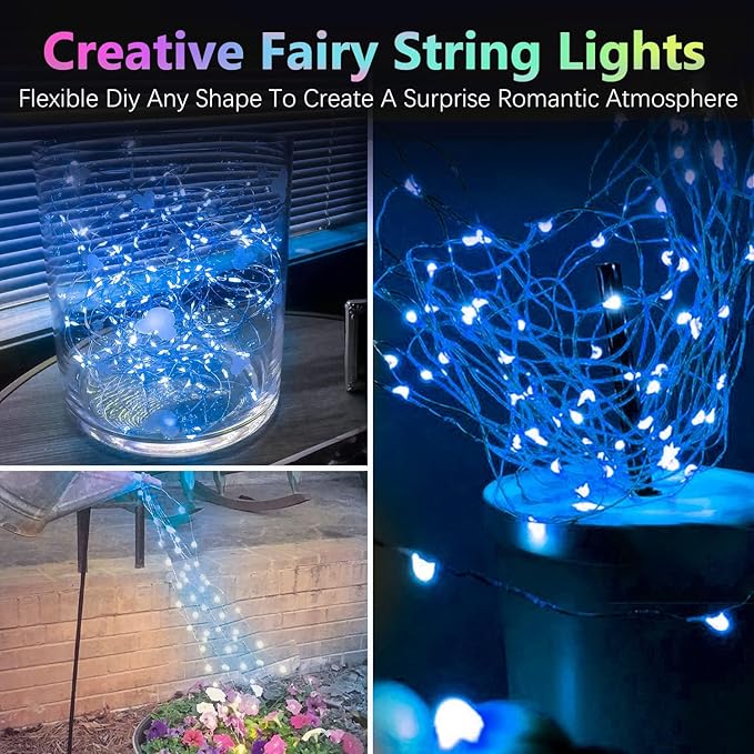 2 Pack 33FT 100LED Christmas Battery Operated Fairy Lights with Remote, Waterproof Battery Christmas Twinkle Light with Timer, String Lights for Bedroom Christmas Decorations (Blue)