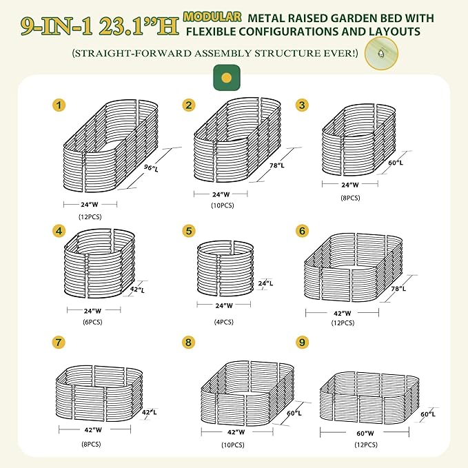 MUPATER Galvanized Raised Garden Bed 8x2x2ft, 9-in-1 Metal Raised Planter Box with 2 Aluminum Support Rods, Oval Outdoor Raised Garden Bed for Vegetable, Flower, Backyard and Patio, Cream White
