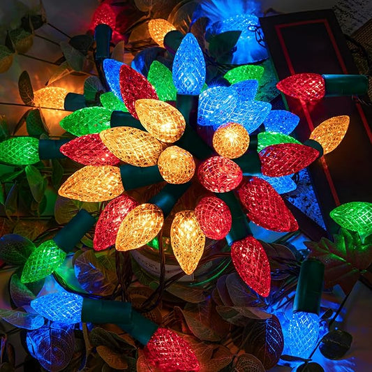 AWQ 100LED 33 FT C6 Christmas String Lights Plug in Fairy Twinkle String Lights 8 Modes Timer Function Waterproof Extendable for Indoor Outdoor Wedding Party Christmas Decoration (100, Multicolor)