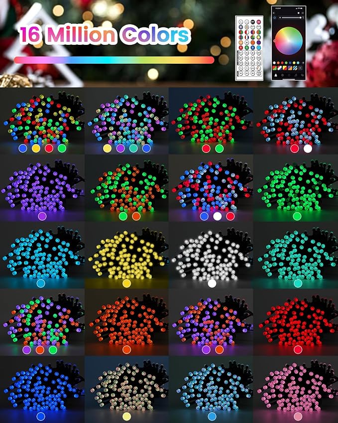 Smart Color Changing Christmas String Lights, 107FT 300LED App Control RGB LED String Lights with Remote & Timer, Waterproof Twinkle Christmas Tree Lights Indoor Outdoor Holiday Xmas Tree Decorations