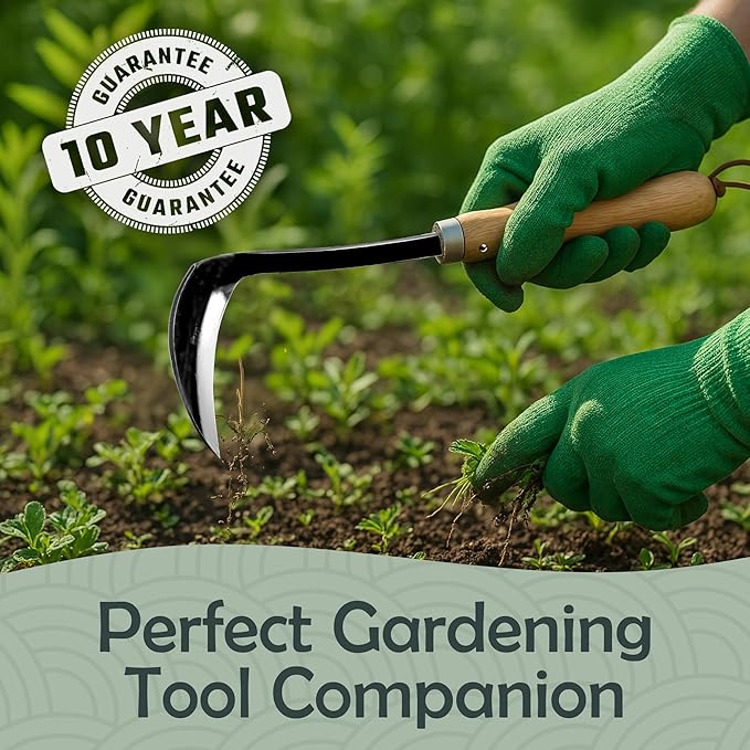 Muldale Japanese Weeding Sickle – Curved Razor Hand Hoe Garden Tool with Ergonomic Wooden Handle for Easy Manual Weeding & Gardening