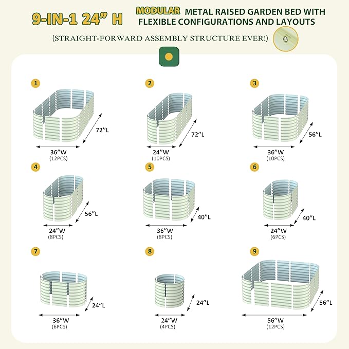 MUPATER 24''H Modular Garden Bed Outdoor for Vegetables, 9-in-1 Galvanized Steel Planter Box with 2 Aluminum Support Rods, 6x3x2FT Raised Garden Bed Kit Oval for Herbs and Flowers, Garden, Beige