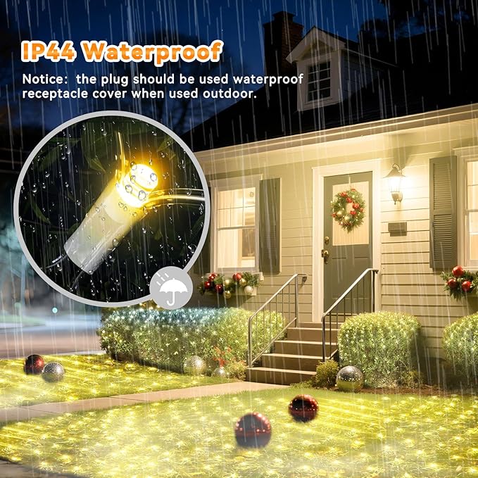 LitHome 300 LED 14.8ft x 5ft Outdoor Christmas Net Lights, Connectable Mesh Fairy String Lights with 8 Modes,Waterproof Plug in Mesh Lights for Bushes, Garden, Backyard, Holiday, Christmas(Warm White)