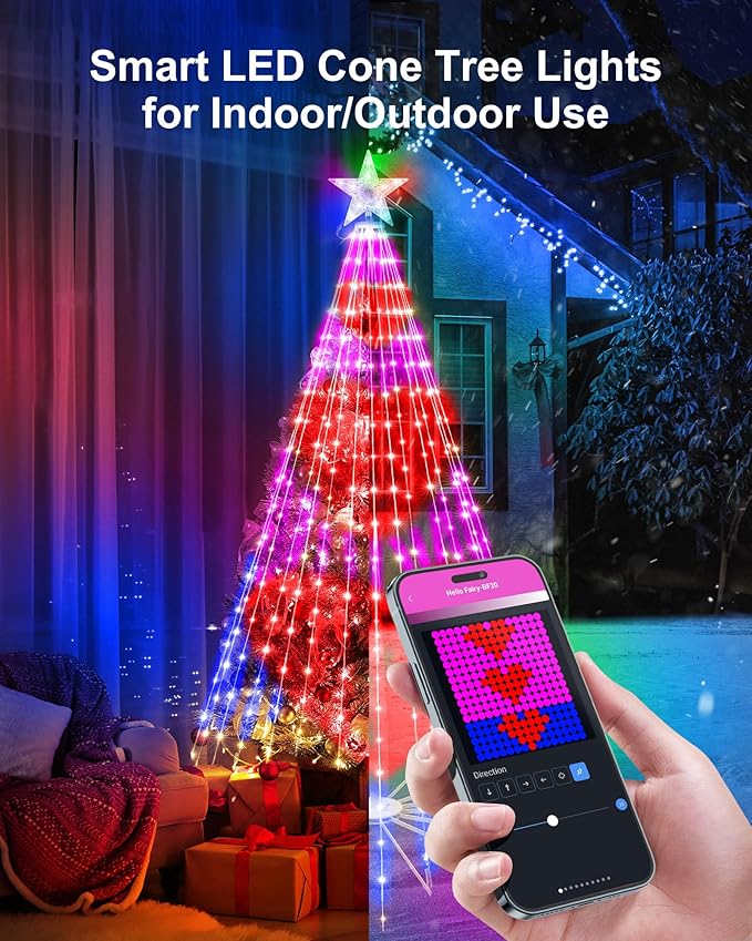 Smart Christmas Cone Tree LED Lights, 7ft 295 Music Sync with Remote APP and Pattern, Local Control and Text Displayable, 16 Million Colors Light Show Tree for Indoor Outdoor Decorations