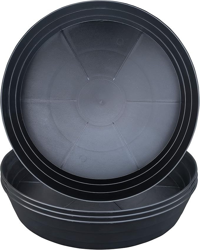 Plant Saucer 10 12 14 16 18 20 25 Inch Extra-Deep Plant Trays for Flower Pot, Heavy Drainage Tray for Indoors No Holes, 4 Pack of Plastic Plant saucers Water Catcher for Pots Base (10 Inch, Black)