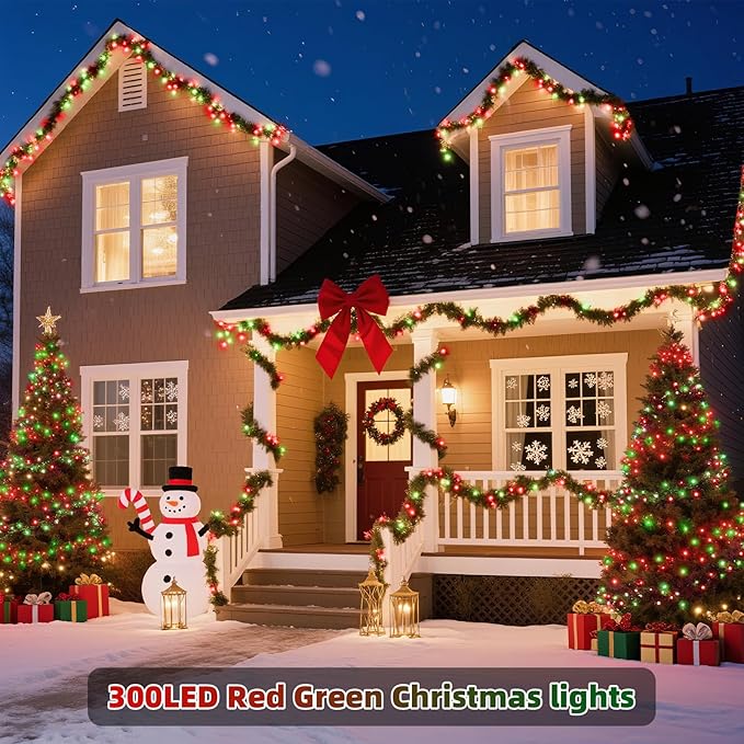XTF2015 Christmas String Lights, 105ft 300 LED Christmas Lights 8 Modes Memory Function & Timer- UL Certified - Outdoor Indoor Christma s Fairy Lights for Tree, Garden, Party, Wedding(Red + Green)