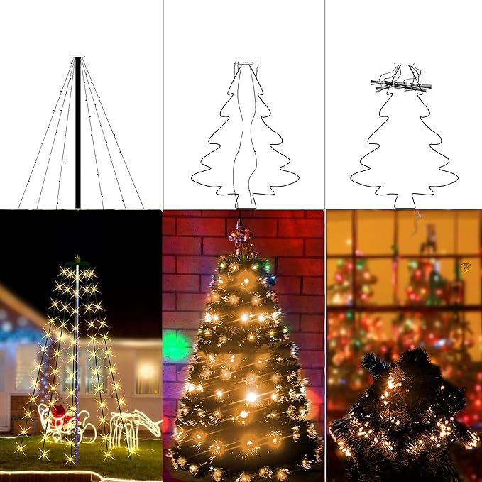 Dazzle Bright Christmas Tree Lights, 448 LED Waterfall Tree Topper Lights with Remote & 8 Lighting Modes, 8.2FT X 16 Lines Christmas Light for Indoor Outdoor Yard Party Xmas Decoration (Warm White)