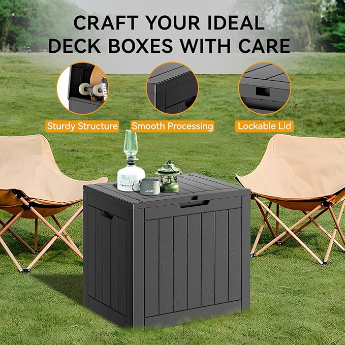 KAMABOKO 32 Gallon Resin Deck Box 2 Pack Outdoor & Indoor Waterproof Storage Box for Garden Tools, Package Delivery, Pool Supplies, Patio Cushions, Black(Set of 2)