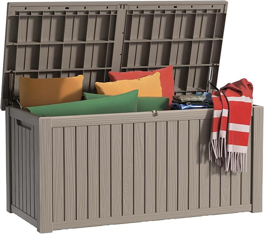 180 Gallon Outdoor Deck Box,Storage Lockable Waterproof Patio Furniture,Garden Tools,Cushions,Pool Accessories Outside Storage Resin Box(Grey)
