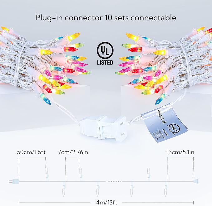 Christmas Decorations Mini String Lights,13feet 50Count Light Set on White Wire Plug in End-to-End Connectable for Indoor Outdoor Party Yard Garden Patio Home Easter Decor, Multicolored