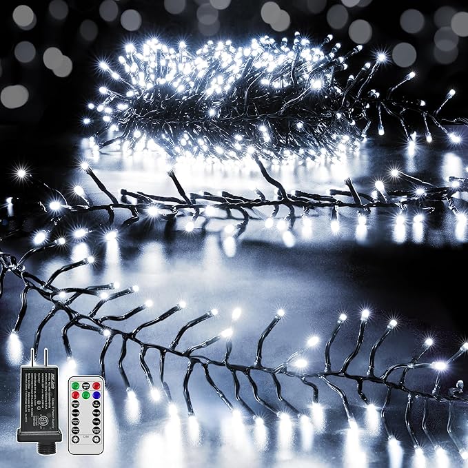 500 LED 25 FT Cluster Lights, White Christmas Tree Lights 8 Modes Timer Remote, Waterproof String Lights for Indoor Outside Garland Xmas Decorations