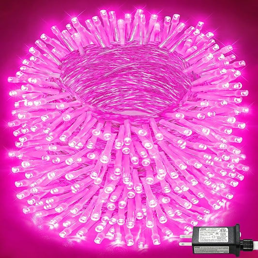 165FT 500 LED Christmas Lights, Plug in Christmas String Lights with Waterproof, 8 Modes Twinkle Fairy Lights for Xmas Garden Tree Holiday Decorations, Pink