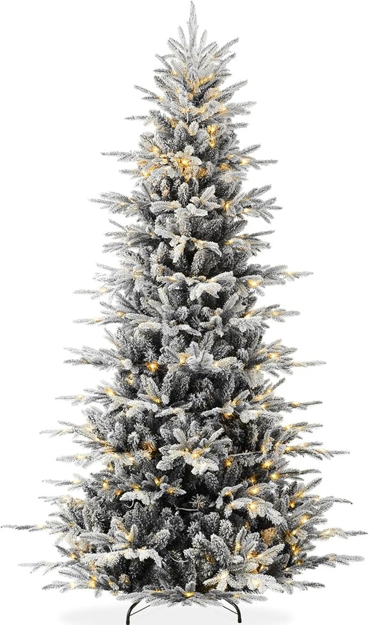 Best Choice Products Lighted Aspen Christmas Tree, 12ft Flocked Artifical Noble Fir, Pre-Lit White & Multicolored LED Lights Premium Holiday Décor - Black