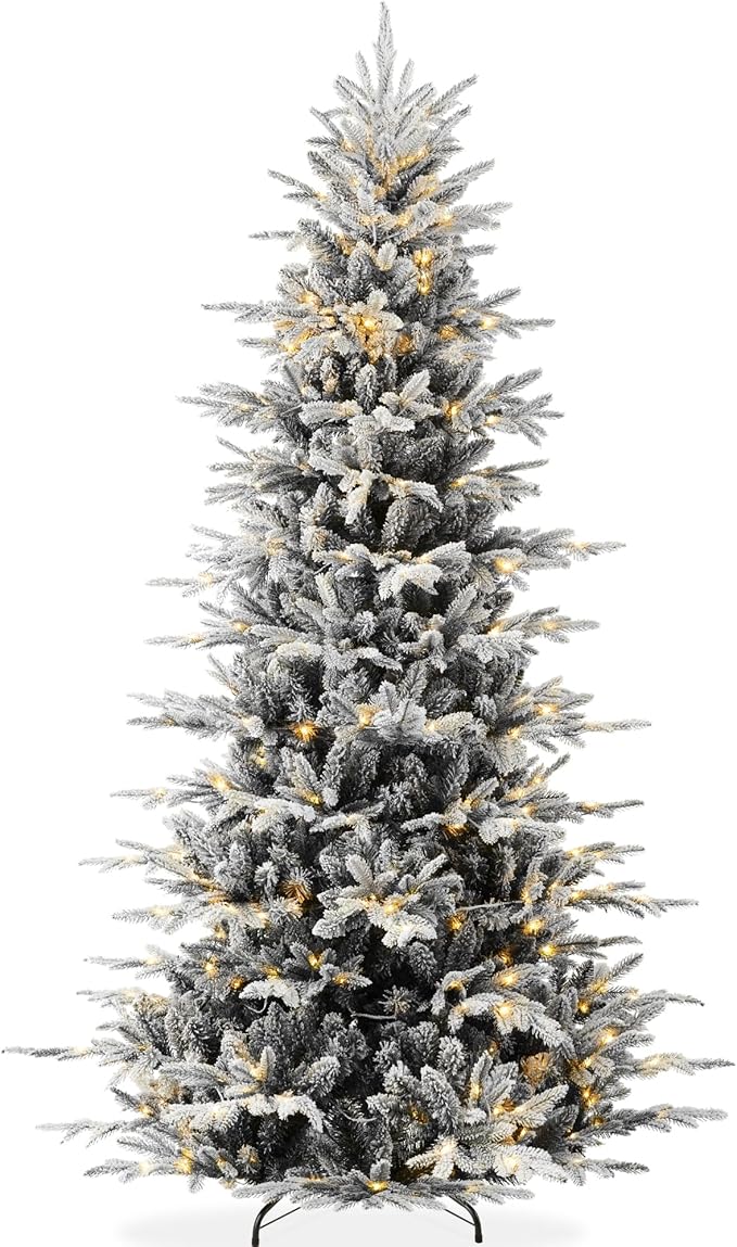 Best Choice Products Lighted Aspen Christmas Tree, 7.5ft Flocked Artifical Noble Fir, Pre-Lit White & Multicolored LED Lights Premium Holiday Décor - Black