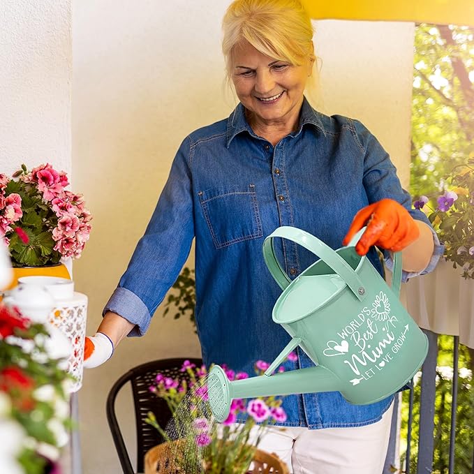 Hexagram Mimi Gifts for Grandma, Mimi Birthday Gifts, Gardening Present for Grandma, Mint Metal Watering Can for Nana, Best Gigi Present from Grandkids, Christmas Mothers Day Garden Decor