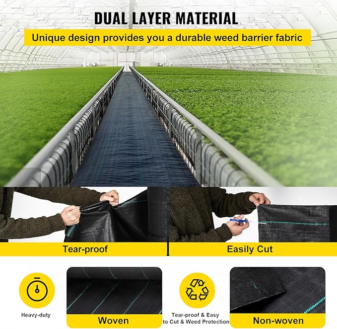 VEVOR Weed Barrier Fabric, Heavy Duty 4x100FT 5.8oz Woven Landscape Fabric, Garden Fabric Weed Barrier, Weed Control Fabric Ground Cover, Geotextile Fabric for Landscaping, Weed Block Gardening Mat