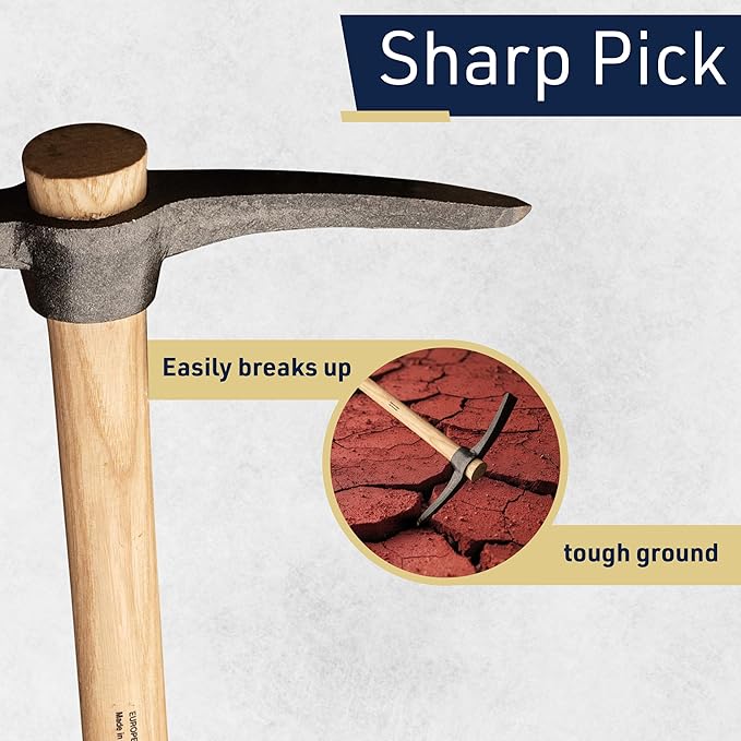 16” Hand Pick Axe - Forged Steel Pickaxe for Digging, Loosening Soil, or Weeding Tool - Dual Headed Adze Garden Hoe and Pick Mattock Digging Tool with Wood Handle by Kings County Tools