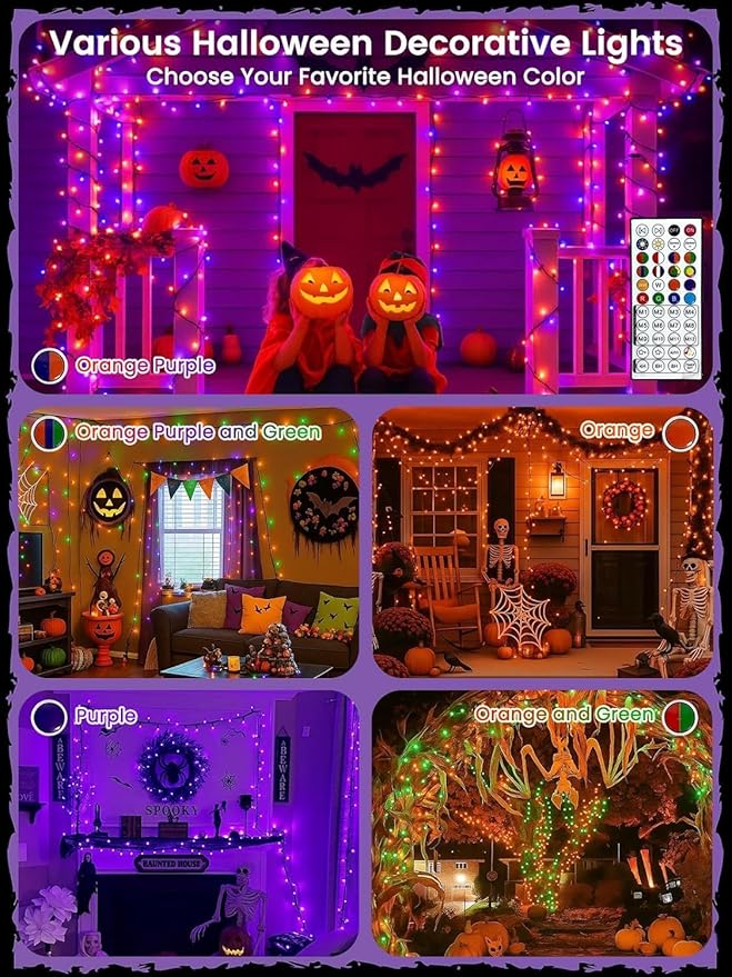 400LED Smart Color Changing Halloween Lights App Controlled, 142FT Waterproof RGB Music Sync Xmas String Light Multiple Modes, Christmas Lights with Remote & Timer Indoor Outdoor Halloween Decorations