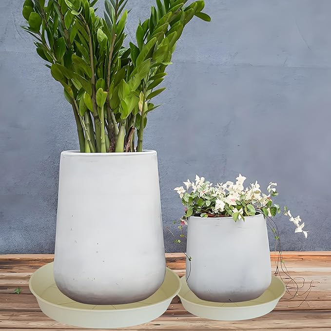 2 Pack of 18 19 inch Plant Saucer Drip Tray (16.6 inch Base), Heavy Duty Deep Plant Saucers for Pots, Plastic Flower Planter Water Trays for Indoors Outdoor (19", Beige)