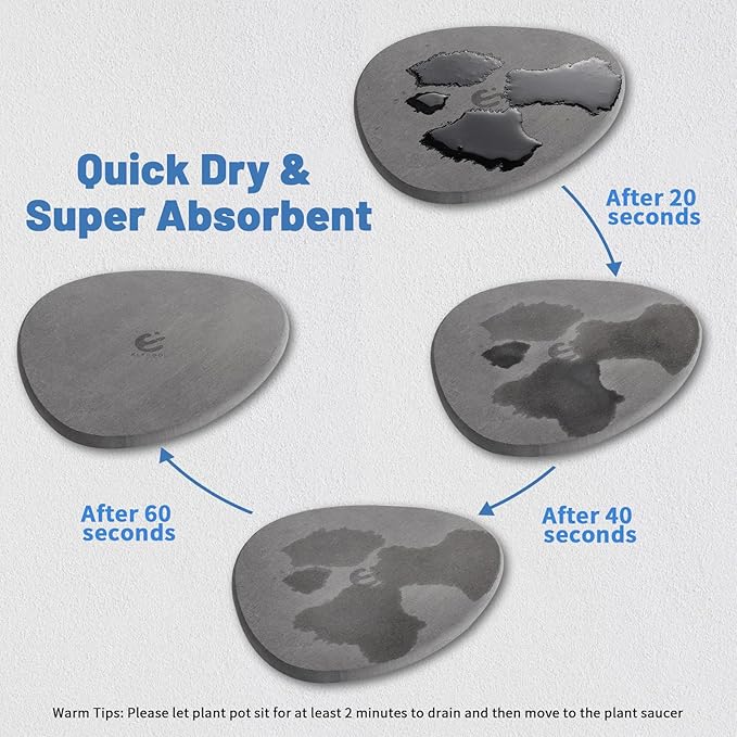 Elfcool Plant Saucer Quick Dry Absorbent Flower Plant Pot Saucer Dirp Tray Diatomaceous Earth Plant Mat for Indoor Outdoor Plants (8''-Dark Grey-4pack)