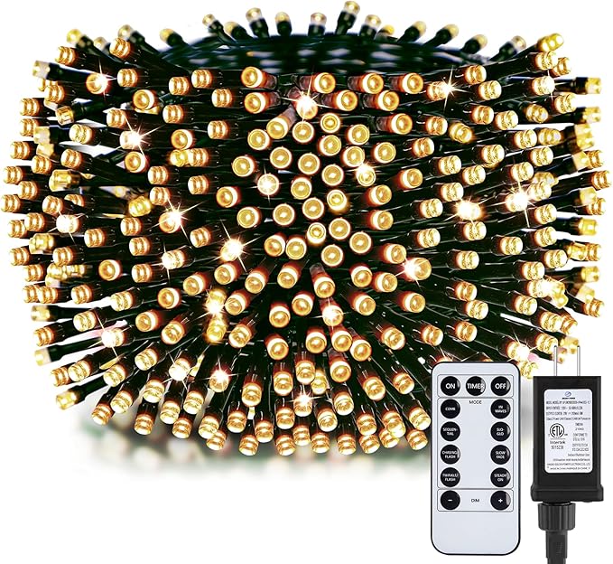 Minetom 328 Ft 1000 LED Christmas Tree Lights Outdoor Indoor String Lights with 8 Modes Waterproof Twinkle Xmas Light with Remote, Plug in Rice Lights for Tree Room Yards Patio Christmas Decorations