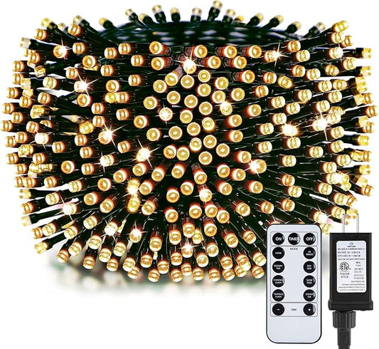 Minetom 328 Ft 1000 LED Christmas Tree Lights Outdoor Indoor String Lights with 8 Modes Waterproof Twinkle Xmas Light with Remote, Plug in Rice Lights for Tree Room Yards Patio Christmas Decorations