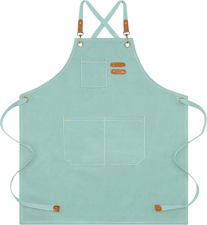 Apron for Men Women with Pockets Cotton Canvas Cross Back Heavy Duty Adjustable Work Apron