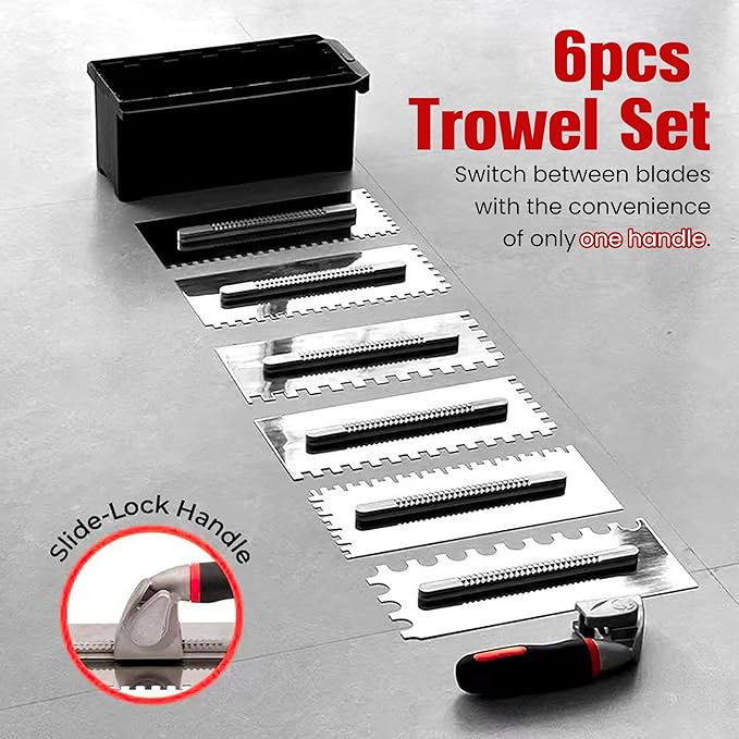 Fishark Switchable Notch Trowel Set，8 Piece Trowel Box Kit, Made of Premium Stainless Steel with Soft Grip Handle, Perfect Tool for Cement, Concrete, Masonry Tile Installation Work