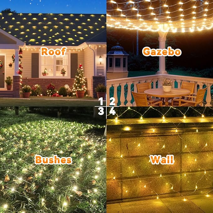 LitHome 300 LED 14.8ft x 5ft Outdoor Christmas Net Lights, Connectable Mesh Fairy String Lights with 8 Modes,Waterproof Plug in Mesh Lights for Bushes, Garden, Backyard, Holiday, Christmas(Warm White)