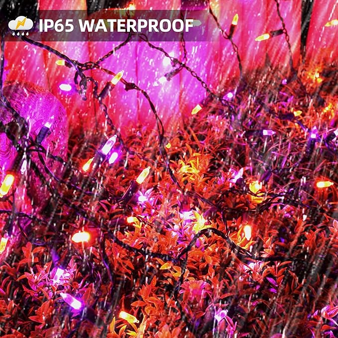 Halloween Lights 33ft 100 LED Battery String Lights with Motion Sensor Spooky Music or Battery Powered Orange & Purple 2 Colors in 1 Halloween Indoor Outdoor Decor