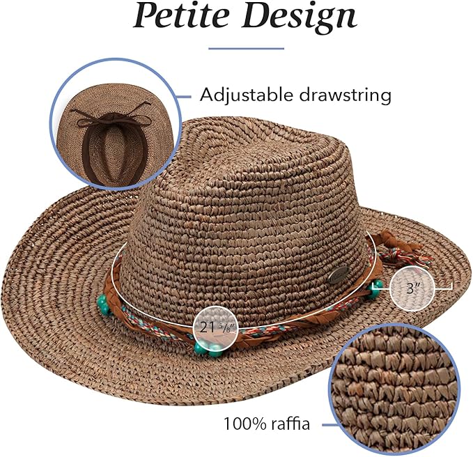 Wallaroo Hat Company Women’s Petite Catalina Cowboy – Natural Fiber, Adjustable Sizing for Smaller Crown Sizes – Chic Sun Hat