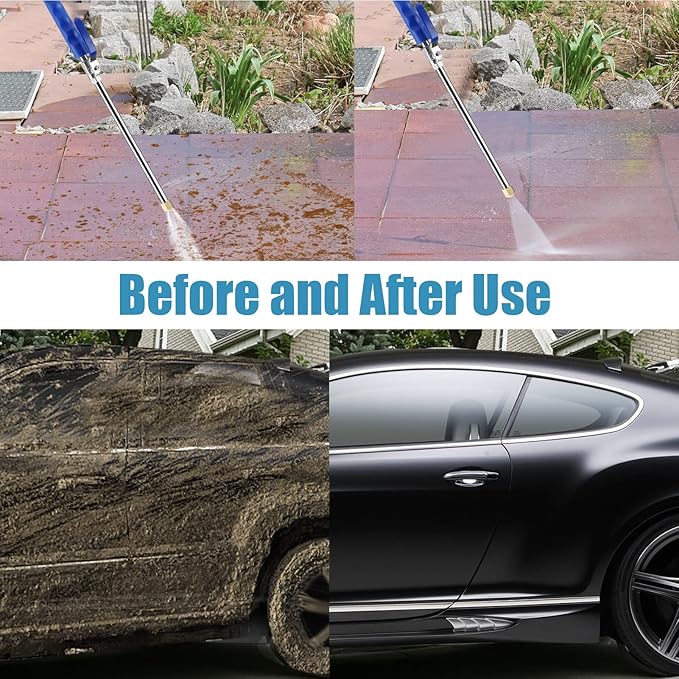 Jet Nozzle for Garden Hose, High Pressure Washer Hose Nozzle, Power Washer Wand with 2 Different Nozzles and Hose Quick Connectors for Car Washing, Garden Cleaning, Patio (18 inch)