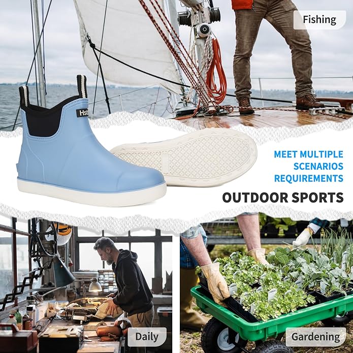 Mens Deck Boots, Saltwater Fishing Booties Rubber Waterproof Ankle Rain Boots, High-performance Footwear Chelsea Boots for Gardening Fishing Boating Camping Sailing