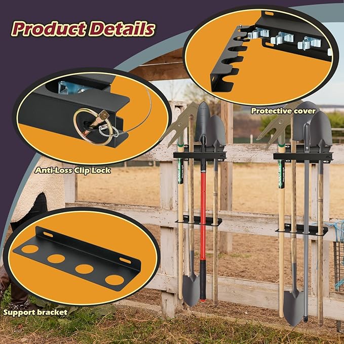 TOPOWN 4-Hole Heavy Duty Shovel Holder for Truck Bed with Double Fixation, Adjustable Landscape Tool Rack Truck Bed Mount for Shovels, Tool Holder for Rakes, Garden Tools, Farm Tools (Bed & Box Mount)