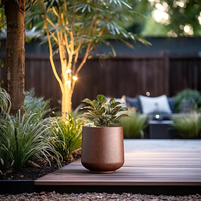 Kante 11.6" Dia Round Concrete Planter, Outdoor Indoor Large Plant Pots Containers with Drainage Hole and Rubber Plug for Home Garden Patio, Rusty