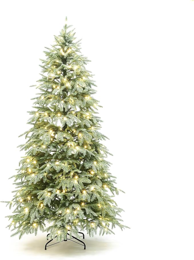 LuxenHome 6.5FT Prelit Christmas Tree with Lights, Green Flocked Artificial Christmas Tree with 350 LED Lights, 688 PE Branch Tips, Plug-in Prelit Pine Tree Indoor, Outdoor Holiday Décor