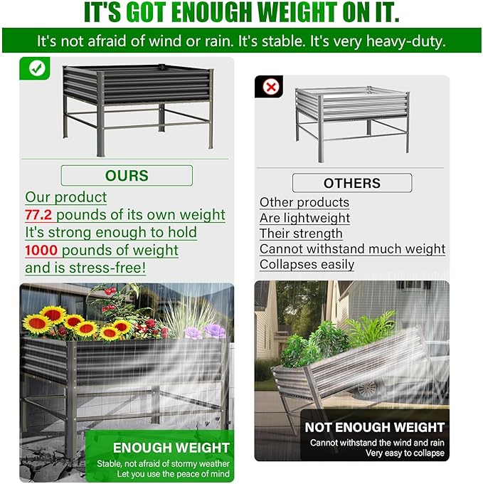 Galvanized Raised Garden Bed with Legs,48×48×32in Large Metal Elevated Raised Planter Box,Raised Garden Bed,1000lb Capacity with Drainage Holes for Vegetables Lawn Green Flowers, Fruits, Terrace