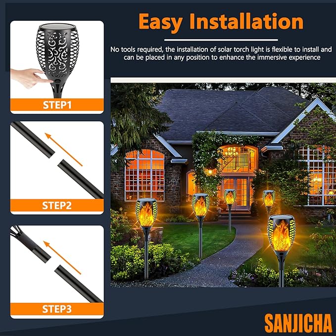 Upgraded Solar Lights Outdoor, 6 Pack Flickering Flame Solar Torch Lights with Super Larger Size for Christmas Decor, Solar Christmas Lights Waterproof Solar Powered Outdoor Lights for Garden Pathway