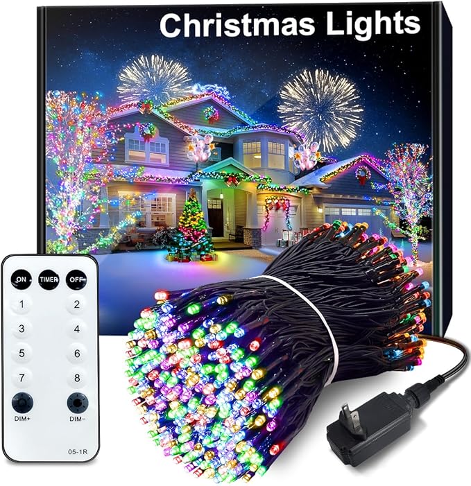 300 LED Christmas Lights Outdoor, 115FT Multicolor Christmas Tree Lights with Remote Control, 8 Modes Fairy Light Plug in Outside IP65 Waterproof for Xmas Tree Patio Bedroom Holiday Party Wedding