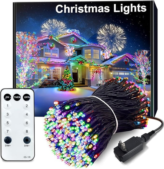 300 LED Christmas Lights Outdoor, 115FT Multicolor Christmas Tree Lights with Remote Control, 8 Modes Fairy Light Plug in Outside IP65 Waterproof for Xmas Tree Patio Bedroom Holiday Party Wedding