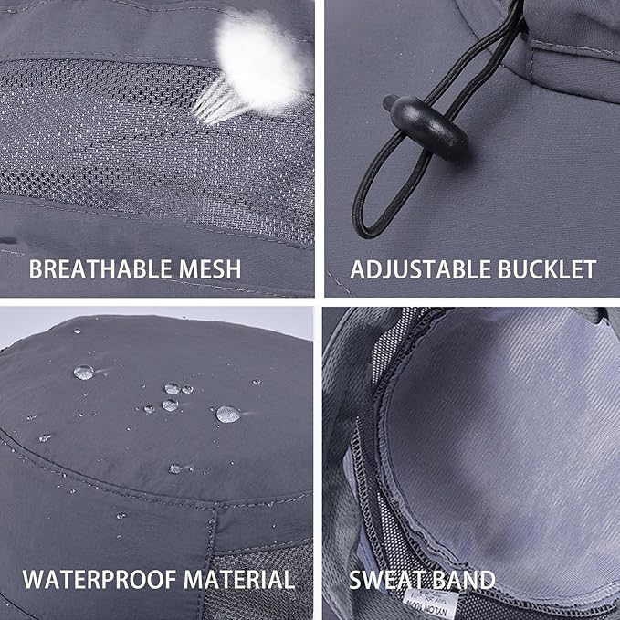 Sun Hat for Men/Women, UPF 50+ Fishing Hat,Waterproof Wide Brim Bucket Hat Foldable Boonie Hat for Hiking Garden Safari Beach